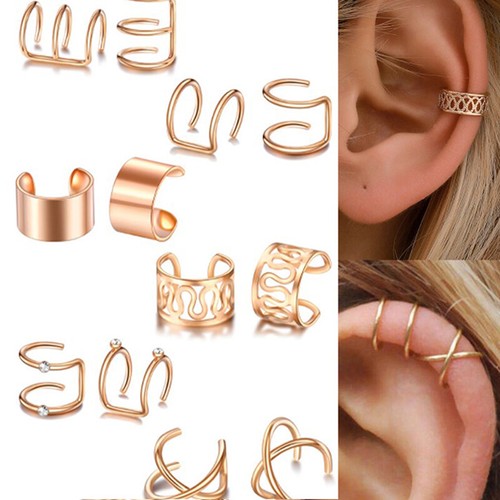 IFKM 12 Paia Orecchini A Polsino Oro 14k E Argento - Non Forati, Clip-On, Falsi Per Cartilagine, Set Donne
