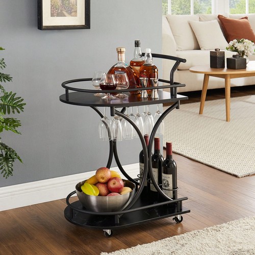 2-Tier Bar Cart, Mobile Bar Serving Cart, Industrial Style Wine Cart For Kitchen - Picture 2 of 9