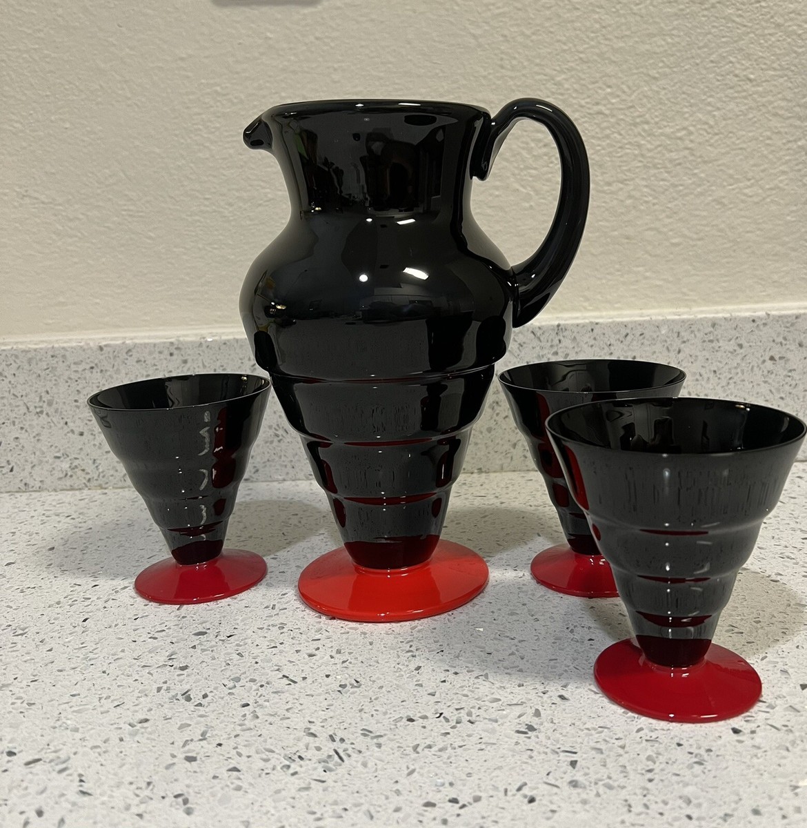 Napoleone Martinuzzi For Venini Pitcher And 3 Glasses Murano Glass