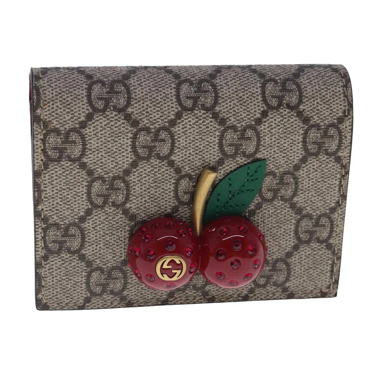 Portefeuille GUCCI GG Supreme Cherry PVC cuir beige rouge 476050 authentique am7021