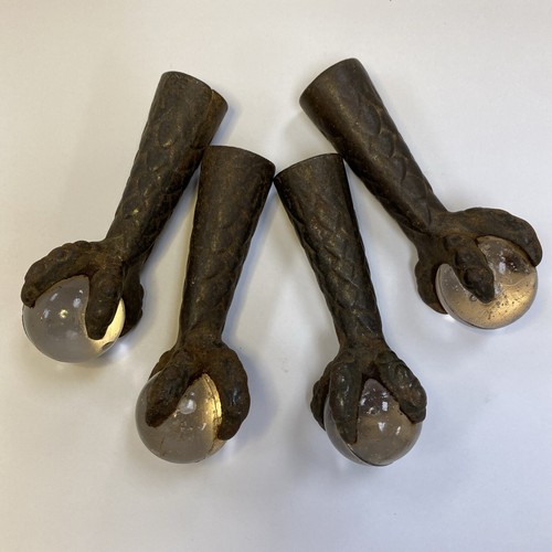 4 Antique Piano Stool Claw & Glass Ball Feet 4" Tall, 1.5" Glass Ball