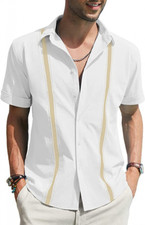Men's Trendy Summer Fashion Short Sleeve Linen Casual Button-Up Shirt Top