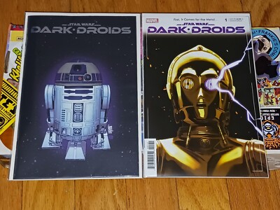 STAR WARS DARK DROIDS SET # 1 MARVEL COMICS 2023 : VARIANT R2-D2 FOIL + C-3PO NM