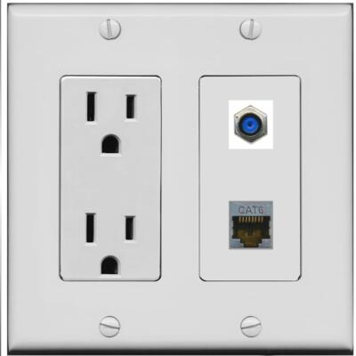 RiteAV 15 Amp Power Outlet and CAT6-SHIELDED F81 Wall Plate [Gray]