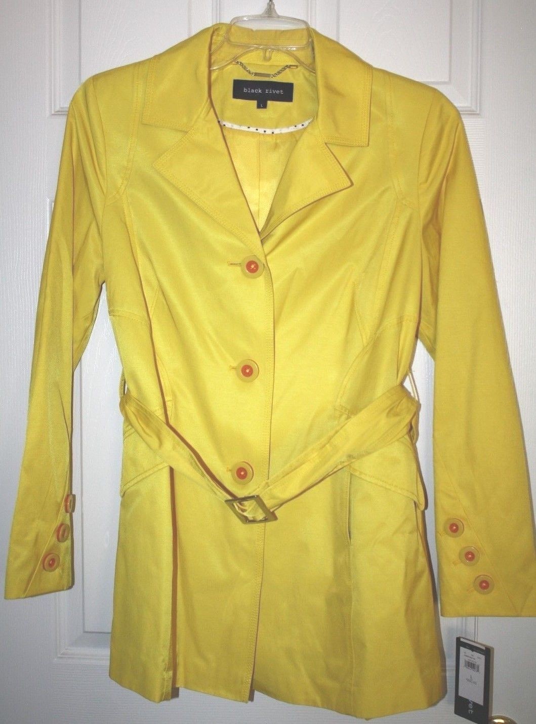"Black Rivet" PeacoatBeltPocketsLinedYellowLargeNWT eBay