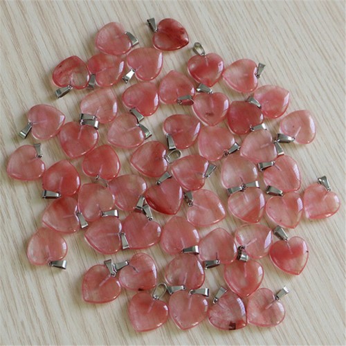 50Pcs Wholesale Red Volcano Cherry Quartz Heart Pendant Bead 22x20x5mm - Picture 3 of 4