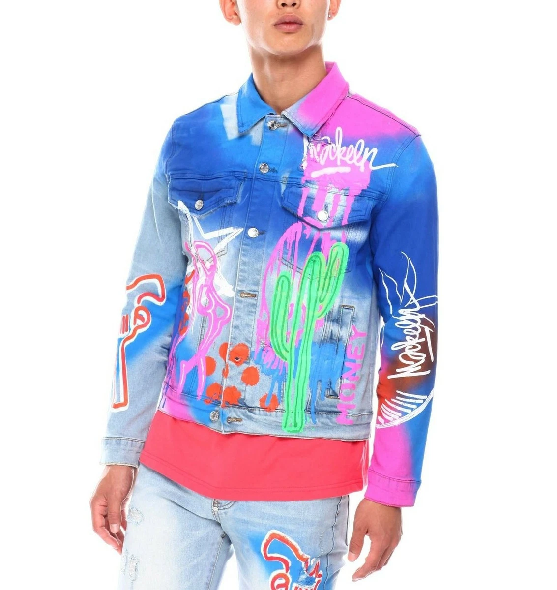 Men collar top zipper decorated jacket