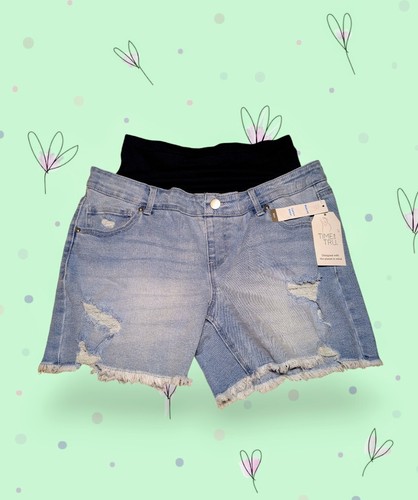 TIME & TRU Women's Maternity Blue Jean Shorts STRETCH Raw Hem Size Large 12-14