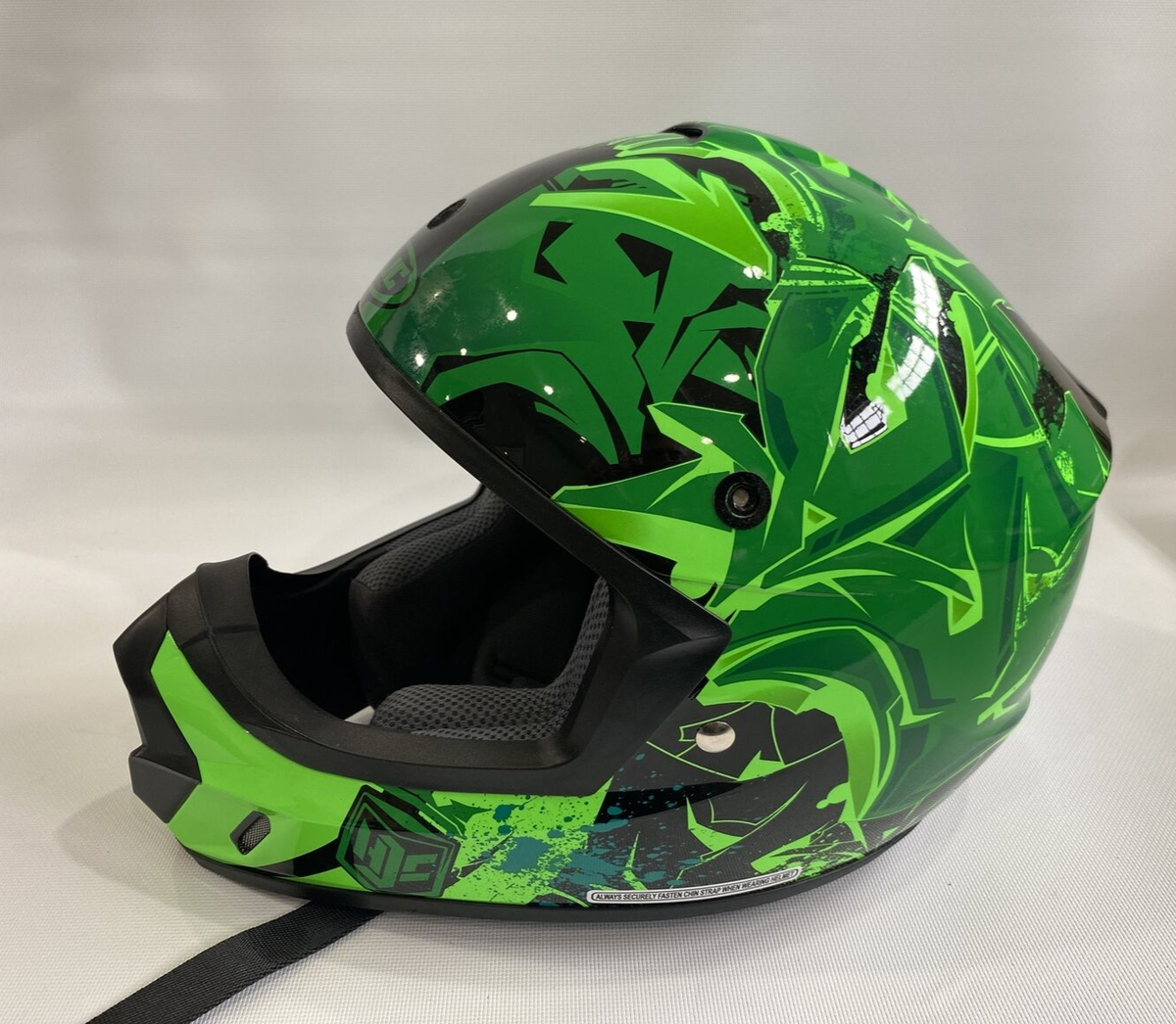green hjc motocross helmets HJC FMVSS No. 218 MX Motocross Helmet Neon Green Black Pre-Owned-Small-  Like New