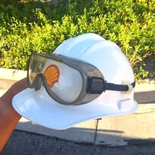 Vintage E.D. Bullard SHELL OIL Hard Boiled Safety Hat Helmet Cap Liner & Goggles