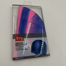 TYR Pink Purple Graphic Silicone Swim Cap SZ Adult New