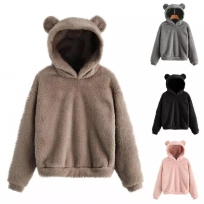 Autumn Winter Women's Hoodies Winter Women Long Sleeve Rabbit Ear Hood...