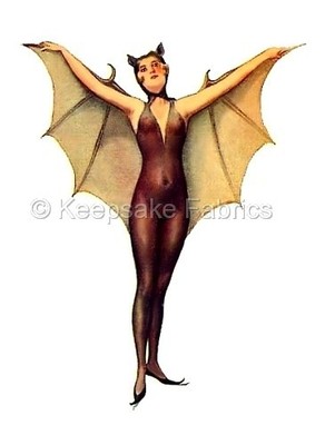 Bat Lady Posing Collage Art Crazy Quilt Block Multi Sizes