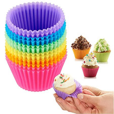 12 pcs Durable Silicone Muffin Molds Reusable Non-Stick Cupcake Cases for Baking
