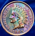 1906 Indian Head Cent Penny Rainbow Toned Obverse & Reverse Vibrant Colors UNC