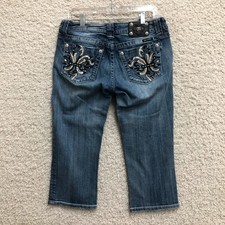Miss Me Jeans 30 Womens Blue Denim Easy Crop Bootcut Mid Rise Stretch Studded