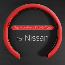 For Nissan Red Steering Wheel Cover Ultra-thin Nappa Leather Breathable Non-slip