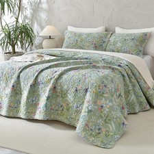 Bedspread 3 Piece Oversized King Plus 128x120 Green Quilted Cotton Lightweight