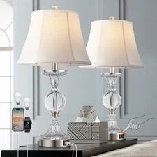 QiMH Glass Table Lamps for Living Room, Modern Table Lamp for Bedroom, Bedsid...