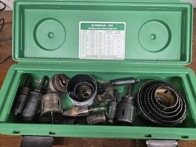 Greenlee 835 Hole Saw Kit Lot w/ Case Greenlee Lenox Hole Saws Arbors Bits