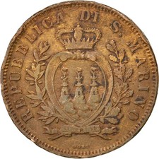[#29170] Coin, San Marino, 10 Centesimi, 1875, VF(30-35), Copper, KM:2
