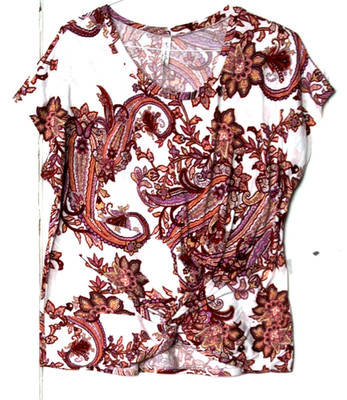 PER CEPTION CONCEPTS TEE SHIRT ladies size Xl white brown print short sleeve