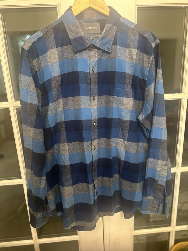 Bonobos Slim Fit Stretch Flannel Shirt Mens X-Large Blue And Grey
