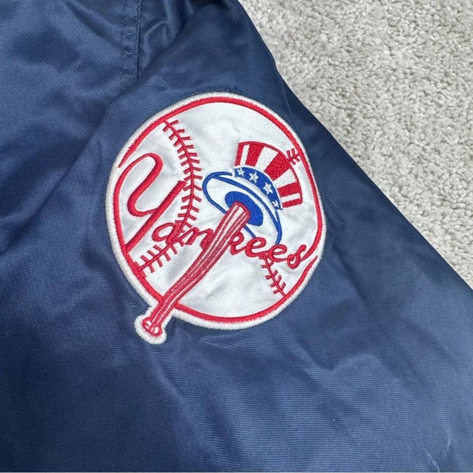 CHAQUETA BOMBER VINTAGE AÑOS 90 MLB NEW YORK YANKEES STARTER AUTÉNTICA DIAMANTE SATINADO 2XL Foto 3 de 4