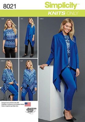 Simplicity 8021 Pattern Easy Knit  Misses Tops & Pants Size A - XXS-XXLUncut