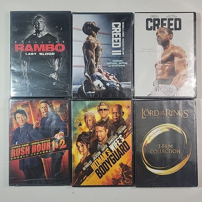 6 DVD Lot Hitman's Wife's Bodyguard, Creed, Rambo, Rush Hour, Lord Of The Rings