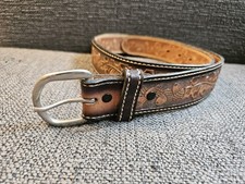Vtg, Unworn Tooled Stamped Leather Belt Sz 32 Brown Oak Leaves Acorns USA Made