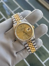 ROLEX MENS DATEJUST 16233 18K GOLD STAINLESS STEEL CHAMPAGNE DIAL TWO TONE WATCH