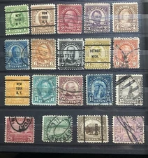 64. US Stamp， 1922-25，Sc#551-570, 19pcs，UnWMK, Used