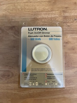 Lutron: Push On/Off Dimmer 600 Watts (D-603PH-IV) 3-Way Ivory Color New