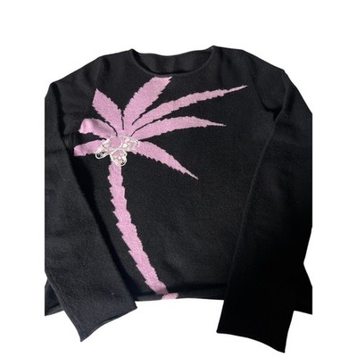 Lucien Pellat-Finet 100% Cashmere Graphic Sweater Black Pink Sz S