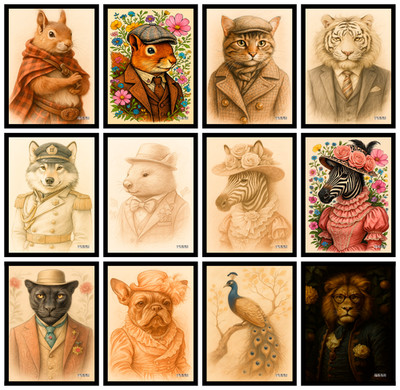 Vintage Trendy Tier Poster Katzen Hunde Löwe Wandbild Wohndeko Druck A4 A3 A5