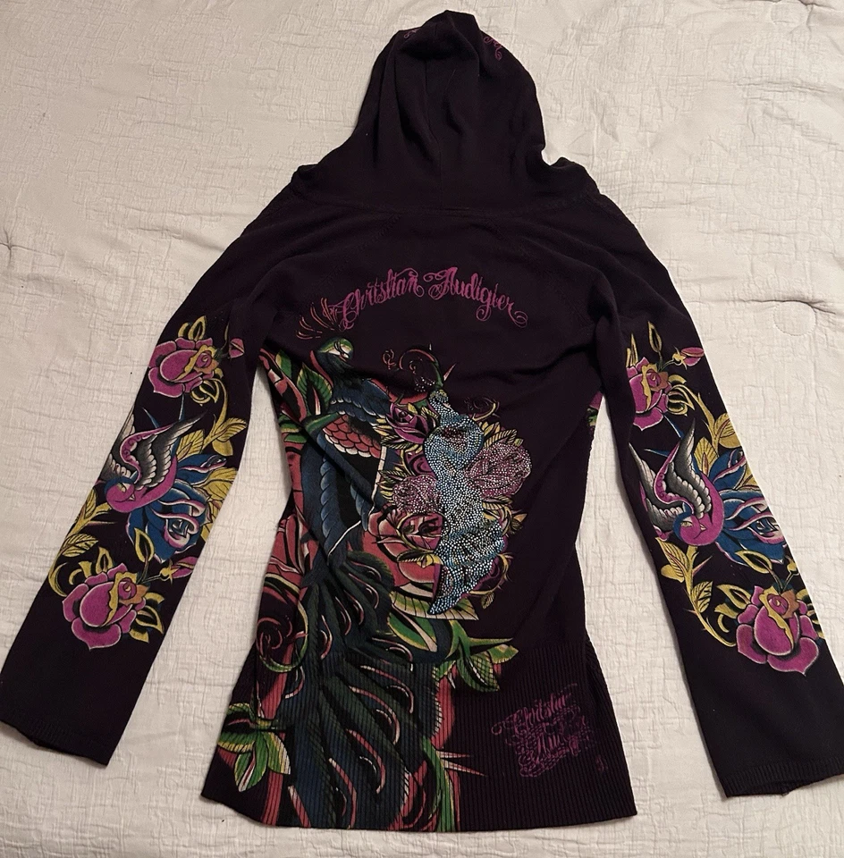 Top con capucha vintage de diamantes de imitación Ed Hardy Christian Audigier Foto 3 de 4