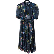 Leena for Mac Duggal 55625 Black Floral Chiffon Midi Dress Cottagecore. NWT Sz 0