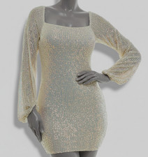 Emerald Sundae Juniors' Women's Ivory Sequins Blouson Sleeve Dress Size XS