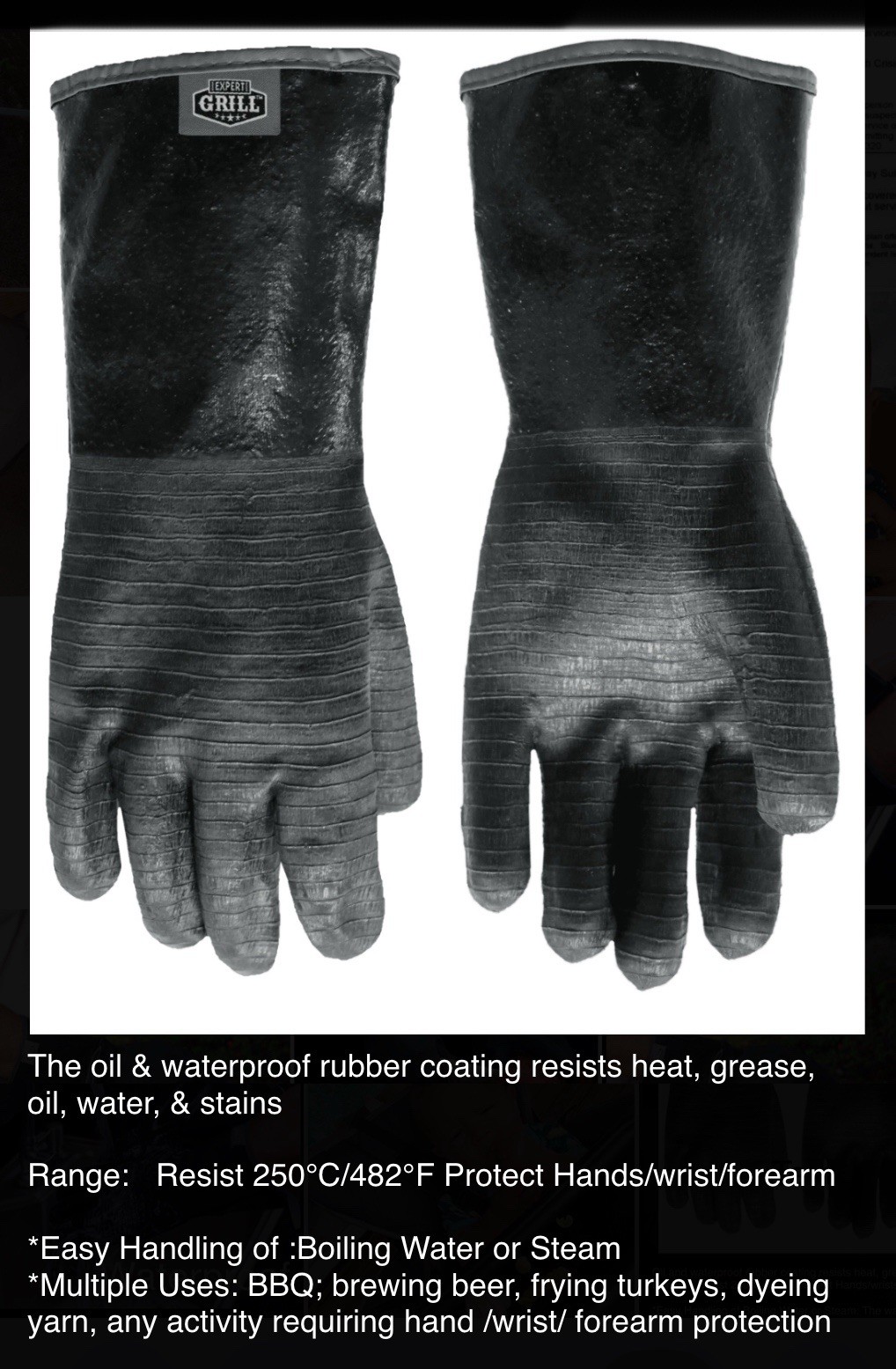 1 Pair Heat Resistant Insulated Grilling Gloves 250°C/482°F Protect Hands/wrists