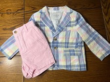 NWT Janie And Jack Flower Show Blazer Jacket Pink Linen Shorts Sz 12-18 Months