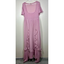 Free People Maxi Dress Bring the Romance Handkerchief Hem Pink Balletcore XL
