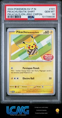 PSA 10 - Pikachu Berkemeja Batik 101/SV-P - Indonesia Journey Promo Pokemon