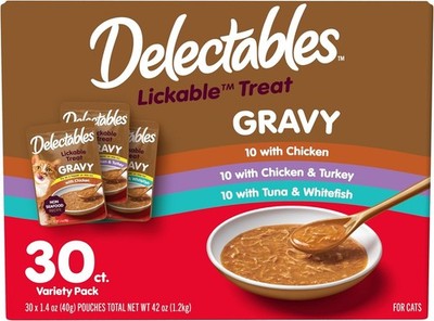 Delectables Lickable Cat Treat Gravy Variety 30 Pack 1.4oz Grain-Free