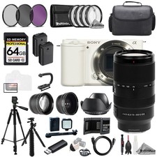 Sony ZV-E10 White Body  E 70-350mm f/4.5-6.3 G OSS Lens 64GB 9PC Filter-MEGAKit