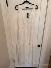 White Embroidered Maxi Dress NWT Size Large Tie Shoulder Smocked Waist Boho