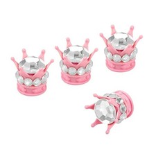 Crown Tire Valve Stem Caps, 4Pcs Handmade Bling Rhinestone Car Stem Pink/Silver