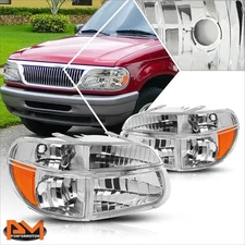 For 95-03 Ford Explorer Chrome Housing Headlight Amber Corner Signal Lamps Pair
