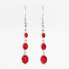 3 Oval Shape Red Fire Opal Silver Jewelry Dangle Drop Earrings