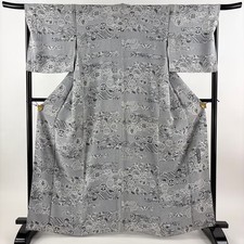 JAPANESE KIMONO FINE PATTERN GRAY 164cm 5 ft 5 in PURE SILK B1622